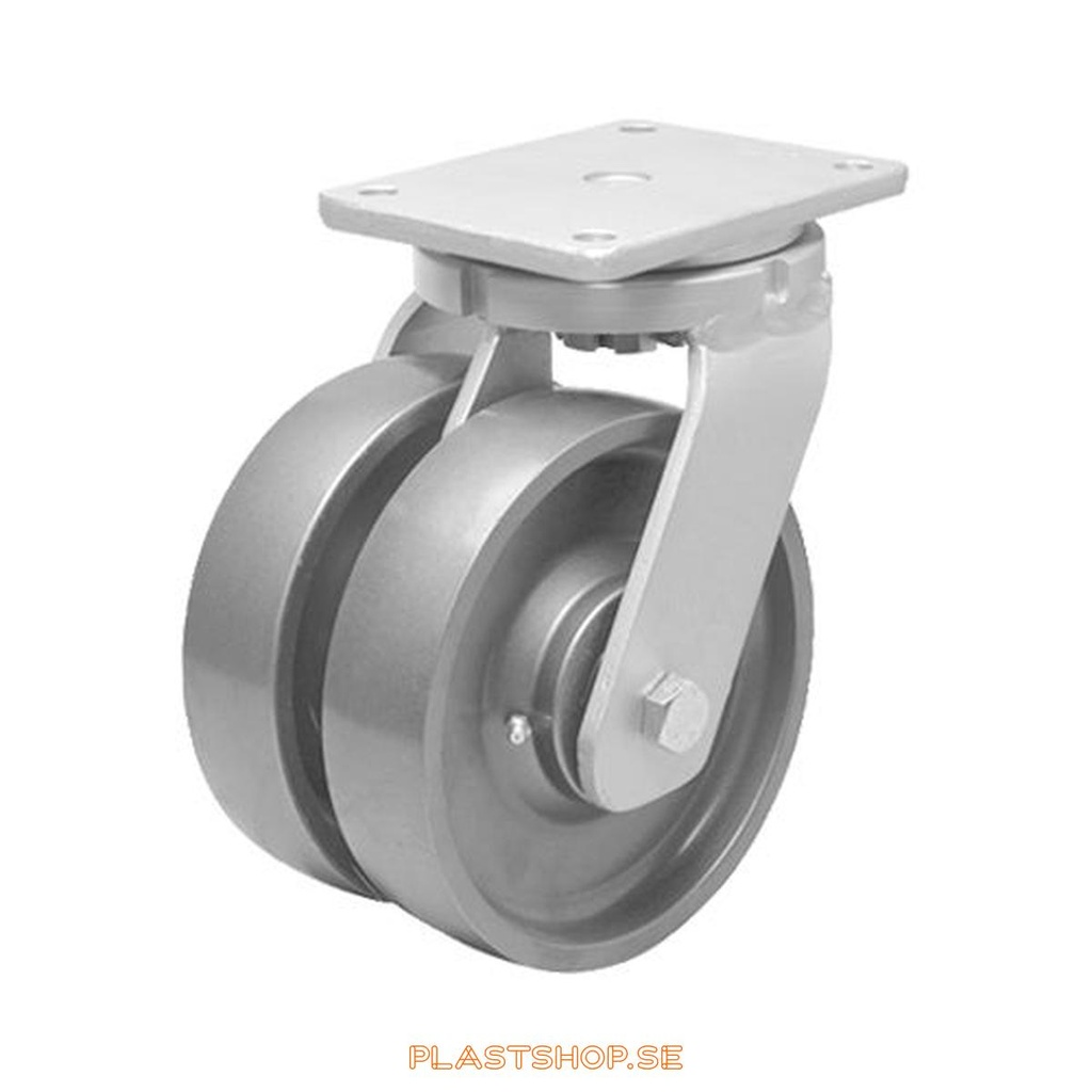 Link wheel, without brake, plate, wheel diameter 200 mm, building height 264 mm, hard wheel in solid Stål. 2500 kg load capacity, dubbla ball bearings