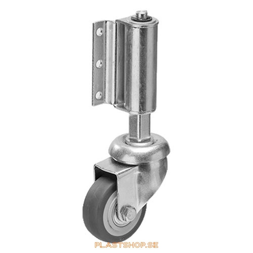 Wheel, plate, wheel diameter 50 mm, building height 150 mm, hub in Polypropen (PP) with soft track in TPE, grå. 20 kg load capacity, ball bearings