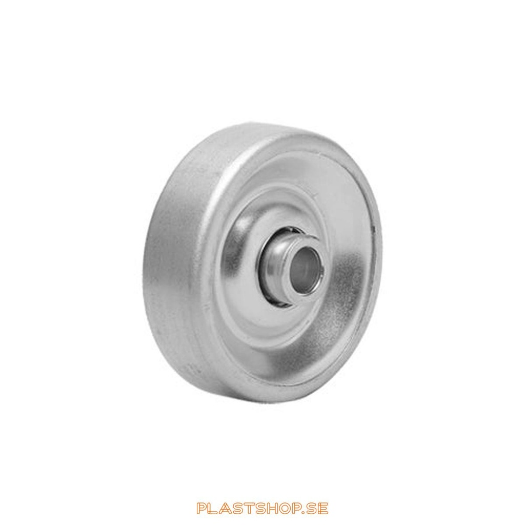 Hjul, hjuldiameter 49 mm, hårt hjul i massiv Plåt, krom färg. 8 kg bärighet, dubbla kullager