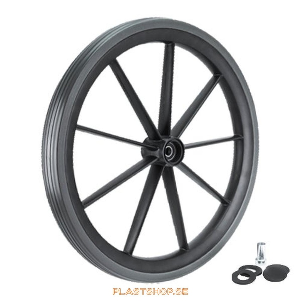 Wheel, wheel diameter 400 mm, hard wheel in solid PU Foam, grå. 35 kg load capacity, dubbla ball bearings