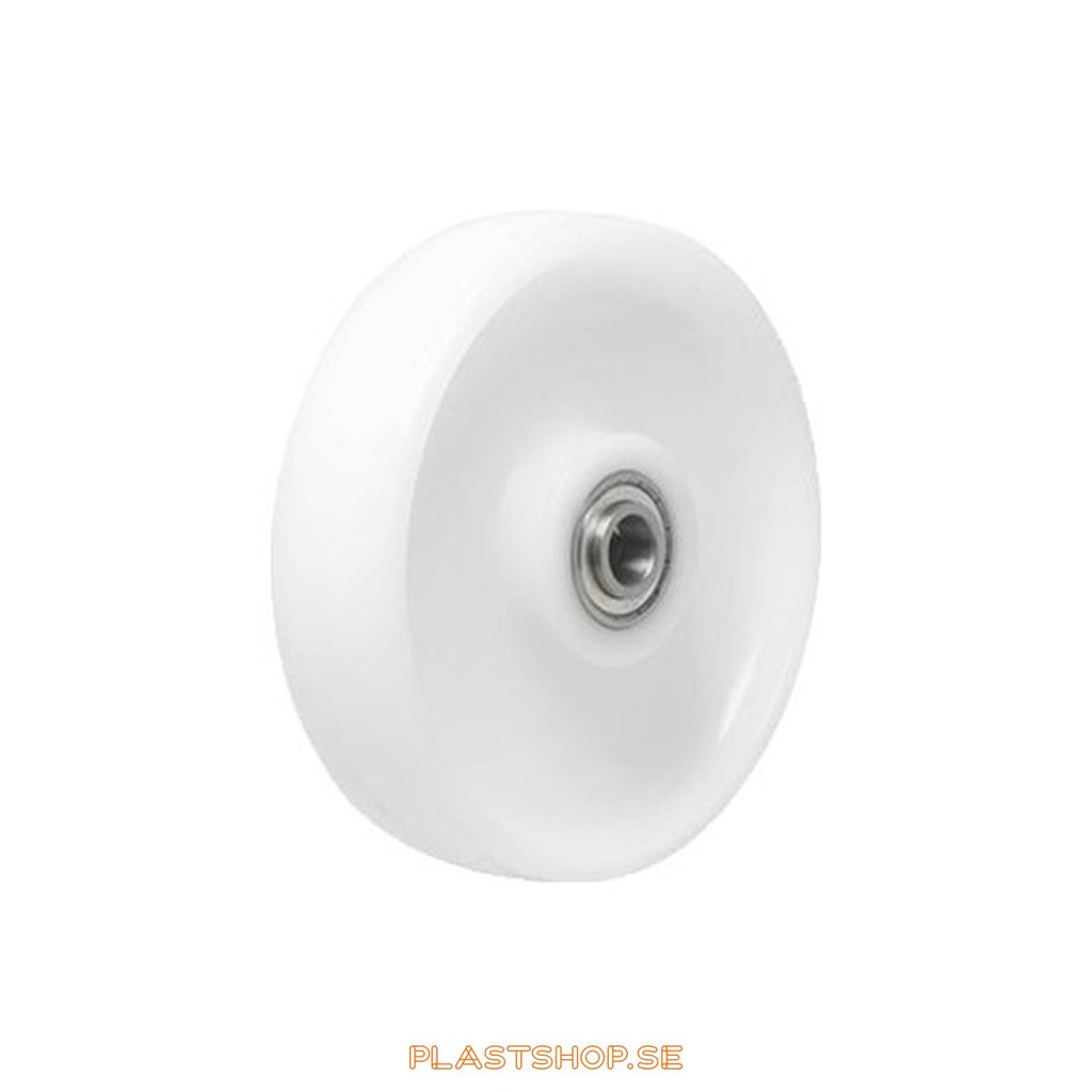 Wheel, wheel diameter 125 mm, hard wheel in solid Nylon PA6, vit. 650 kg load capacity, dubbla ball bearings