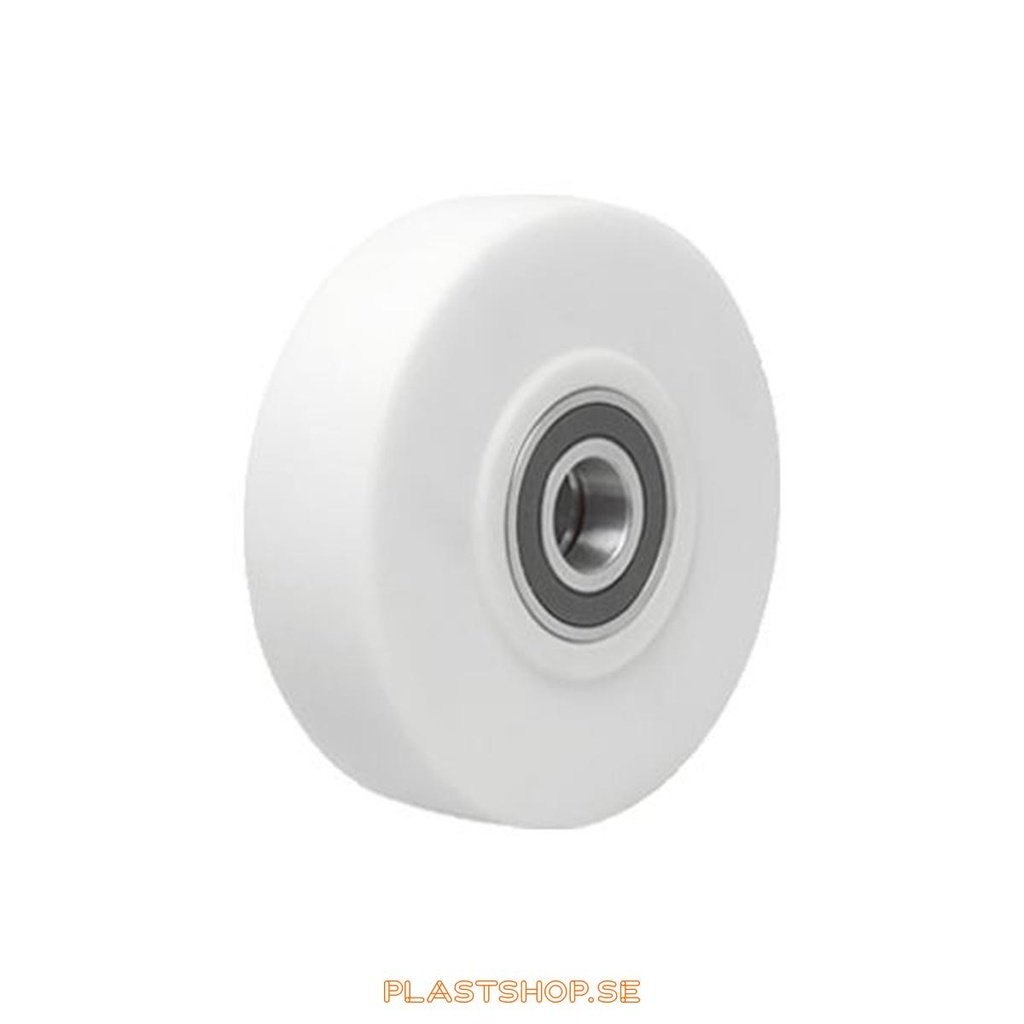 Wheel, wheel diameter 125 mm, hard wheel in solid Nylon PA6G (Gjuten), vit. 1400 kg load capacity, dubbla ball bearings