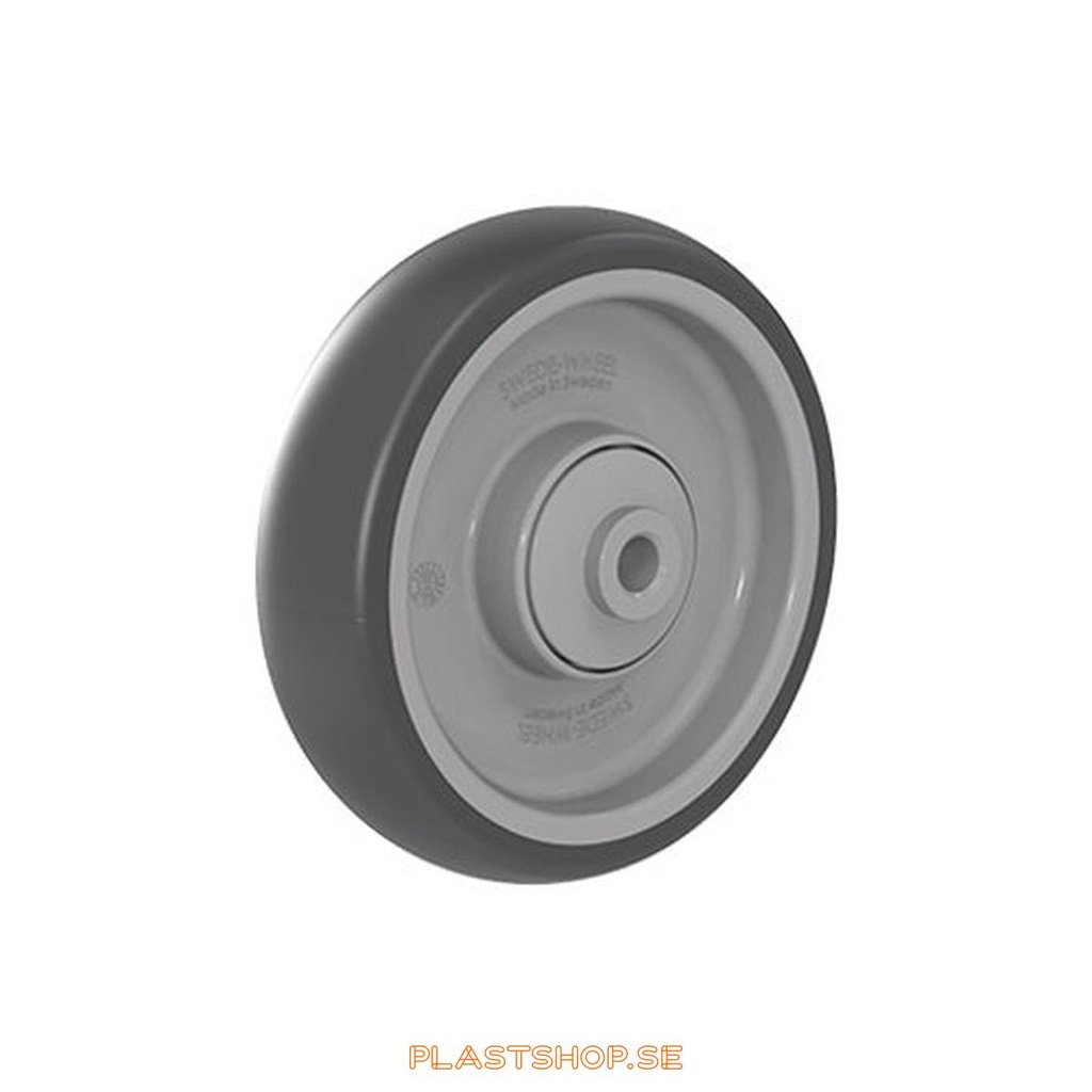 Wheel, wheel diameter 125 mm, hub in Polypropen (PP) with soft track in TPE, grå. 100 kg load capacity, ball bearings
