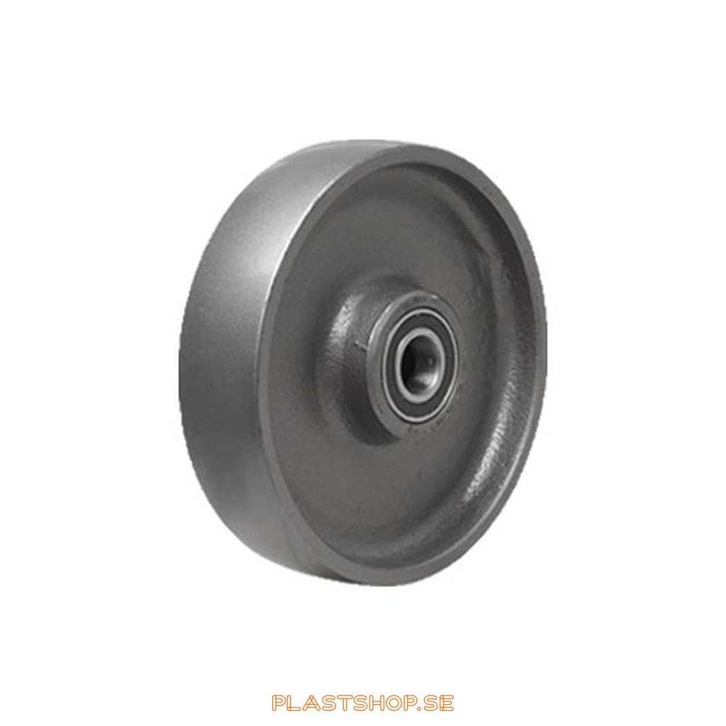 Wheel, wheel diameter 125 mm, hard wheel in solid Gjutjärn. 500 kg load capacity, dubbla ball bearings