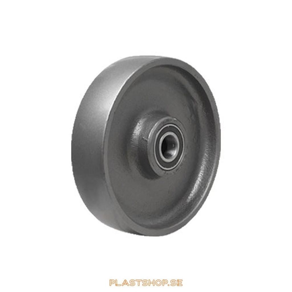 Wheel, wheel diameter 125 mm, hard wheel in solid Gjutjärn, grå. 550 kg load capacity, dubbla ball bearings