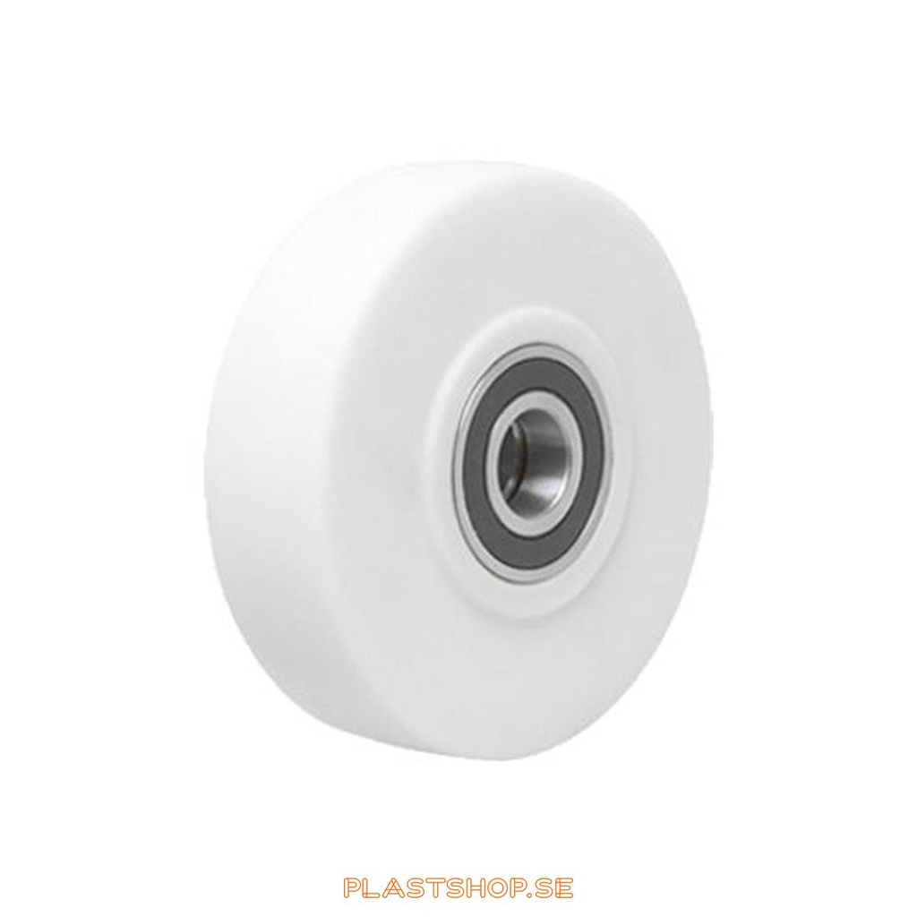 Wheel, wheel diameter 150 mm, hard wheel in solid Nylon PA6G (Gjuten), vit. 2000 kg load capacity, dubbla ball bearings