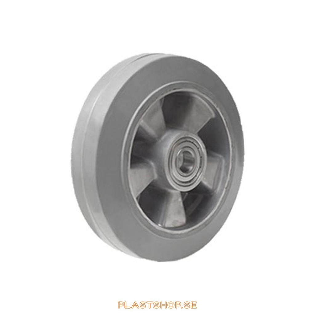 Wheel, wheel diameter 160 mm, hub in Aluminium with soft track in Elastiskt Gummi, grå. 350 kg load capacity, dubbla ball bearings