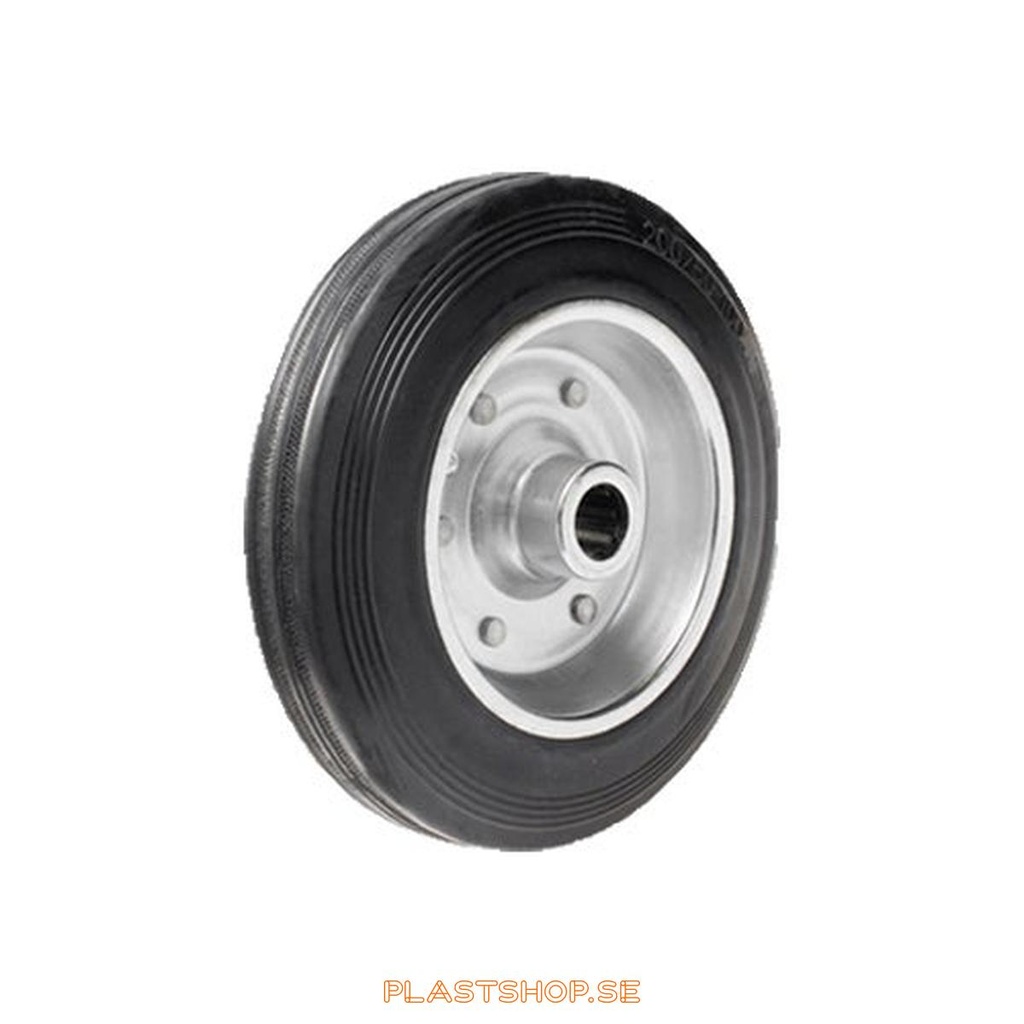Wheel, wheel diameter 160 mm, hub in Plåt with soft track in Gummi, svart. 140 kg load capacity, roller bearings