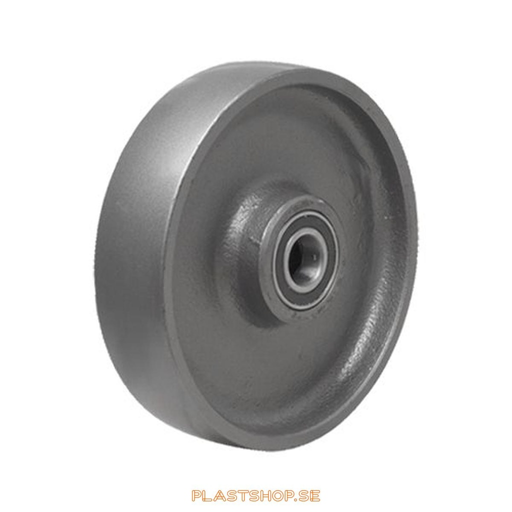 Wheel, wheel diameter 250 mm, hard wheel in solid Gjutjärn, grå. 1500 kg load capacity, dubbla ball bearings