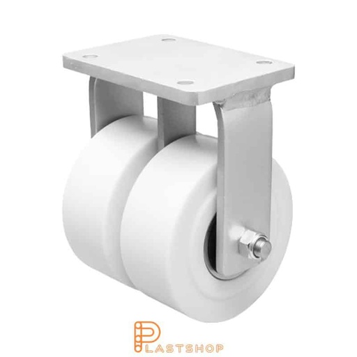 [P2001869] Double wheel fixed bracket, plate, wheel diameter 250 mm, building height 314 mm, hard wheel in solid PA6 C, 5000 kg load capacity, double ball bearings