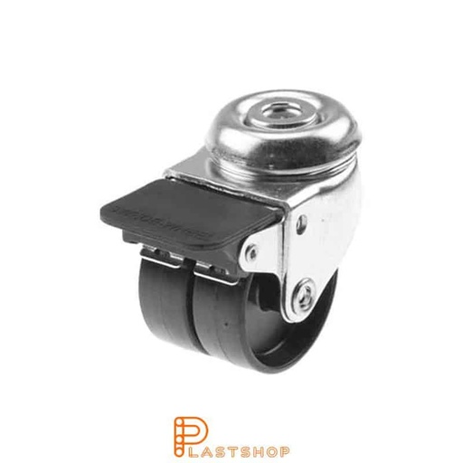 [P2000095] Double link wheel with brake, center hole, wheel diameter 50 mm, building height 70 mm, hard wheel in solid PA6, 70 kg load capacity, slide bearings