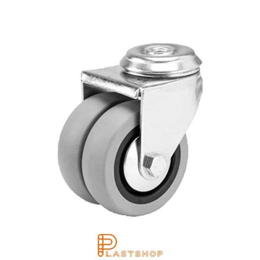 [P2000319] Double link wheel with brake, center hole, wheel diameter 75 mm, building height 99 mm, hub in PP with soft track in TPE in grå. 100 kg load capacity, slide bearings