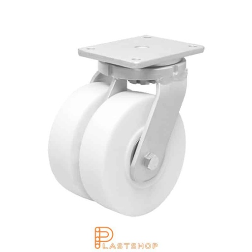 [P2001754] Dubbelt länkhjul utan broms, platta, hjuldiameter 125 mm, bygghöjd 185 mm, hårt hjul i massiv PA6 C, 2500 kg bärighet, dubbla kullager