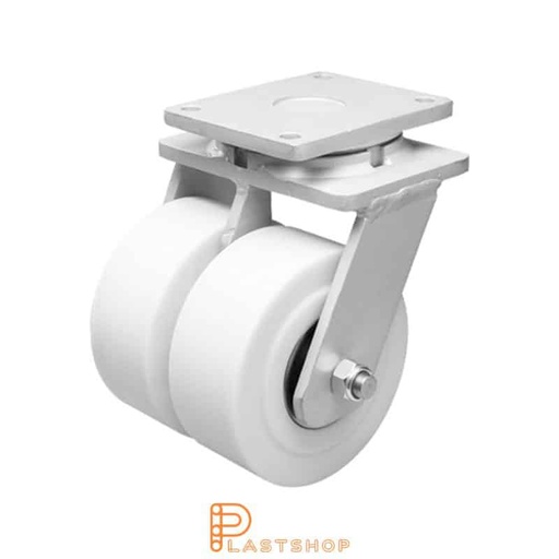 [P2001829] Rueda doble de enlace sin freno, placa, diámetro de la rueda 150 mm, altura de construcción 212 mm, rueda dura de PA6 C macizo, 4950 kg de carga, doble cojinete de bolas