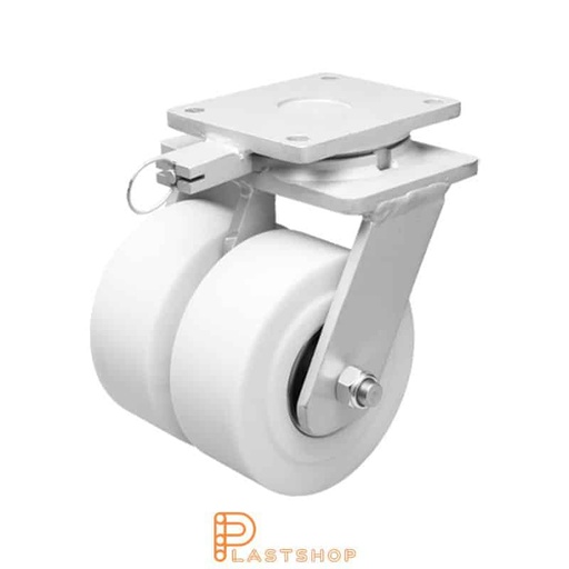 [P2001833] Dubbelt länkhjul utan broms, platta, hjuldiameter 150 mm, bygghöjd 212 mm, hårt hjul i massiv PA6 C, 4950 kg bärighet, dubbla kullager