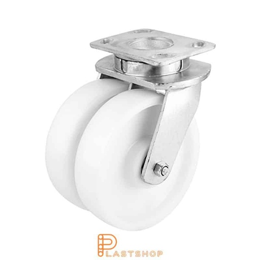 [P2001772] Double link wheel without brake, plate, wheel diameter 200 mm, building height 250 mm, hard wheel in solid PA6, 1500 kg load capacity, double ball bearings