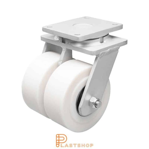 [P2001837] Rueda doble de enlace sin freno, placa, diámetro de la rueda 200 mm, altura de construcción 264 mm, rueda dura de PA6 C macizo, 5000 kg de carga, doble cojinete de bolas