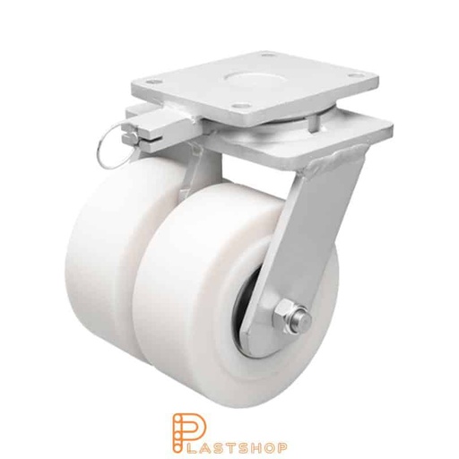 [P2001841] Double link wheel without brake, plate, wheel diameter 200 mm, building height 264 mm, hard wheel in solid PA6 C, 5000 kg load capacity, double ball bearings