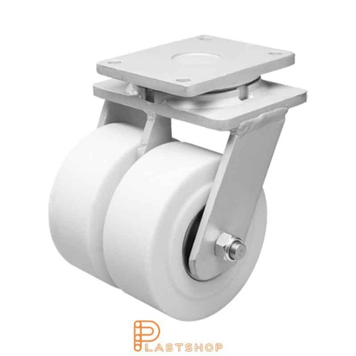 [P2001845] Double link wheel without brake, plate, wheel diameter 250 mm, building height 314 mm, hard wheel in solid PA6 C, 5000 kg load capacity, double ball bearings