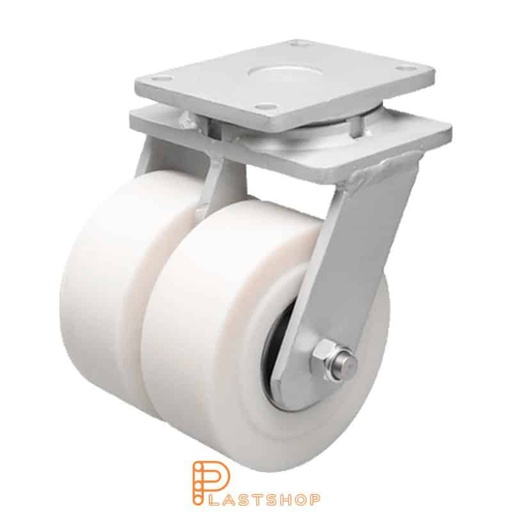 [P2001853] Double link wheel without brake, plate, wheel diameter 300 mm, building height 375 mm, hard wheel in solid PA6 C, 5000 kg load capacity, double ball bearings