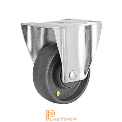 [P2000505] Soporte fijo eléctricamente conductora, platta, diámetro de la rueda 100 mm, altura de construcción 132 mm, rueda dura en PA6 macizo, 170 kg de carga, cojinetes