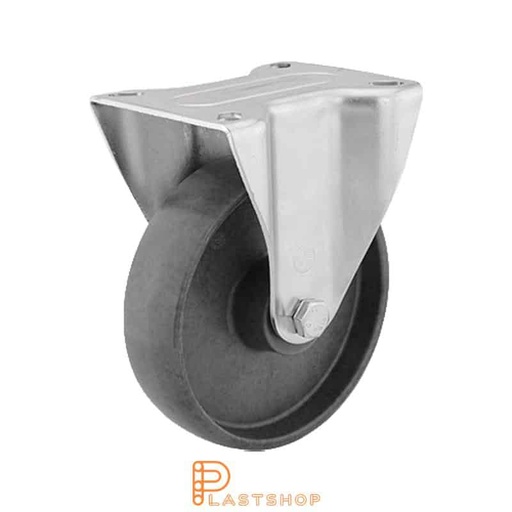 [P2000550] Soporte fijo eléctricamente conductora, platta, diámetro de la rueda 160 mm, altura de construcción 195 mm, rueda dura en PA6 macizo, 350 kg de carga, rodamientos