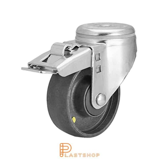 [P2000673] Sähköä johtava liukurenkaan pyörä jarrulla, keskireikä, pyörän halkaisija 125 mm, rakennuskorkeus 157 mm, kova pyörä massiivisesta PA6:sta, 170 kg kantavuus, kuulalaakeri