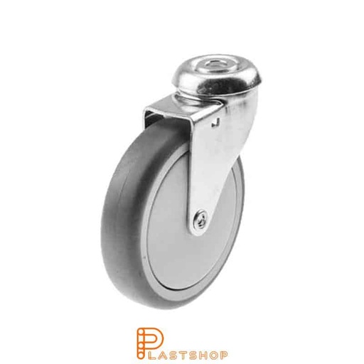 [P2000189] Electrically conductive link wheel without brake, center hole, wheel diameter 100 mm, construction height 120 mm, hub in PP with soft running surface in TPE in grå. 55 kg load capacity, slide bearings