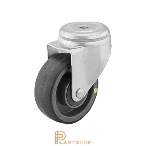 [P2000584] Elektrisk ledende länkehjul uten bremse, senterhull, hjuldiameter 100 mm, byggehøyde 132 mm, nav i PA6 med myk bane i PUR i grå farge. 225 kg bærighet, kulelager