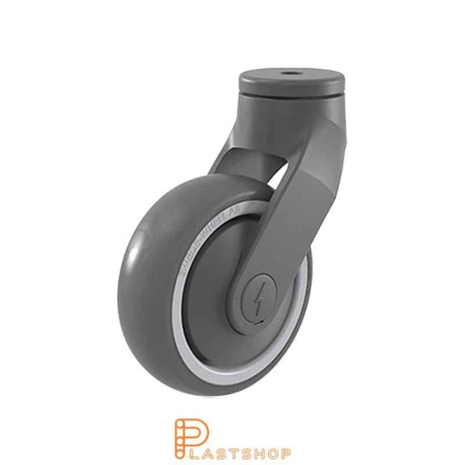 [P2001894] Electrically conductive link wheel without brake, center hole, wheel diameter 100 mm, construction height 140 mm, hub in PP with soft running surface in TPE in grå. 100 kg load capacity, ball bearings