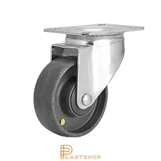 [P2000609] Elektrisk ledende länkehjul uten bremse, platt, hjuldiameter 100 mm, byggehøyde 132 mm, hardt hjul i massiv PA6, 170 kg bærighet, kulelager