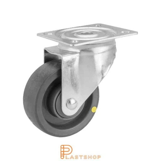 [P2000617] Elektrisk ledende lenkehjul uten bremse, plat, hjuldiameter 100 mm, byggehøyde 132 mm, nav i PA6 med myk bane i PUR i grå farge. 225 kg bæreevne, kulelager