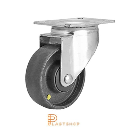 [P2000690] Electrically conductive link wheel without brake, flat, wheel diameter 125 mm, construction height 157 mm, hard wheel in solid PA6, 170 kg load capacity, ball bearings