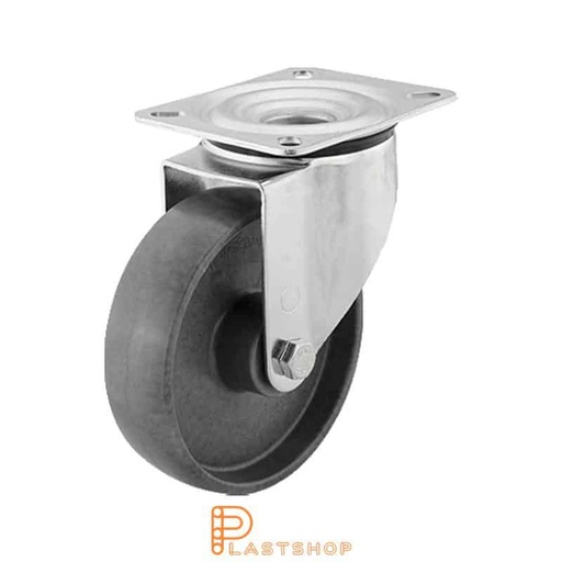 [P2000743] Rueda de cadena eléctricamente conductora sin freno, placa, diámetro de la rueda 160 mm, altura de construcción 195 mm, rueda dura en PA6 macizo, 350 kg de carga, rodamientos