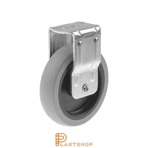 [P2000247] Fast bygel, senterhull, hjuldiameter 100 mm, byggehøyde 120 mm, nav i PP med myk bane i TPE i grå farge. 55 kg bæreevne, glidelager