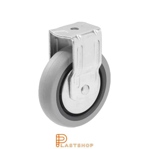 [P2000249] Fixed bracket, centre hole, wheel diameter 100 mm, construction height 120 mm, hub in PP with soft running surface in TPE in grey color. 55 kg load capacity, plain bearing