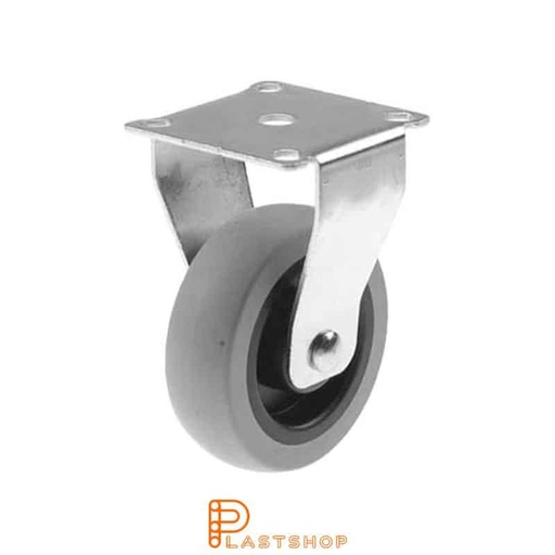 [P2000258] Fixed bracket, flat, wheel diameter 100 mm, construction height 121 mm, hub in PP with soft running surface in PUR in grå. 55 kg load capacity, plain bearing