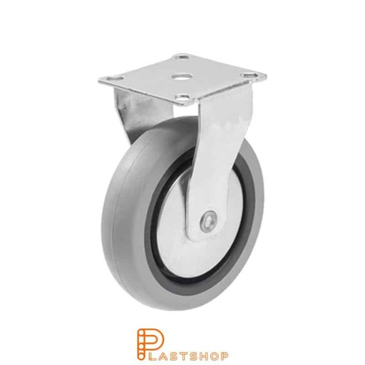 [P2000257] Fixed bracket, flat, wheel diameter 100 mm, construction height 121 mm, hub in PP with soft running surface in TPE in grå. 55 kg load capacity, plain bearing