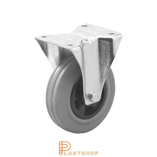 [P2001120] Fixed bracket, flat, wheel diameter 100 mm, construction height 128 mm, hub in PP with soft running surface in rubber in grå. 70 kg load capacity, roller bearing