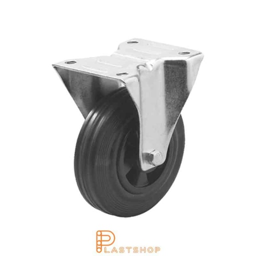 [P2001121] Fast bygel, plat, hjuldiameter 100 mm, byggehøyde 128 mm, nav i PP med myk bane i gummi i svart farge. 70 kg bæreevne, rullelager