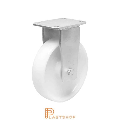 [P2001647] Fast bygel, platta, hjuldiameter 100 mm, bygghöjd 145 mm, hårt hjul i massiv PA6, 650 kg bärighet, dubbla kullager