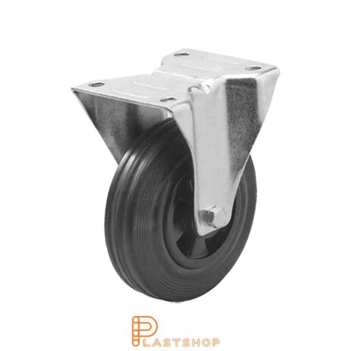 [P2001138] Fixed bracket, flat, wheel diameter 125 mm, construction height 155 mm, hub in PP with soft running surface in rubber in black color. 100 kg load capacity, roller bearing