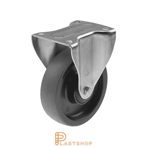 [P2000499] Fixed bracket, flat, wheel diameter 125 mm, construction height 156 mm, hub in PA6 with soft running surface in PUR in grey color. 160 kg load capacity, ball bearing