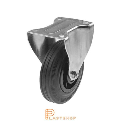 [P2000494] Fixed bracket, flat, wheel diameter 125 mm, construction height 156 mm, hub in PP with soft running surface in rubber in black color. 100 kg load capacity, roller bearing