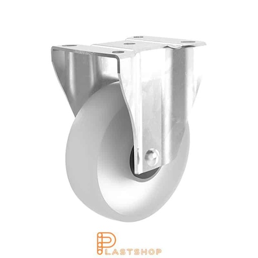 [P2000532] Kiinteä pyöräntuenta, taso, pyörän halkaisija 125 mm, rakennuskorkeus 157 mm, kova pyörä massiivisesta PA6:sta, 200 kg kantavuus, palloliikuntalaakeri