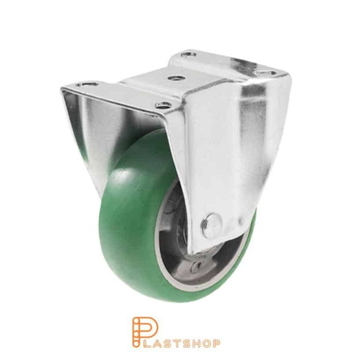 [P2000542] Fast bygel, plat, hjuldiameter 125 mm, byggehøyde 157 mm, nav i aluminium med myk bane i ElastoPUR i grønn farge. 160 kg bæreevne, doble kulelager