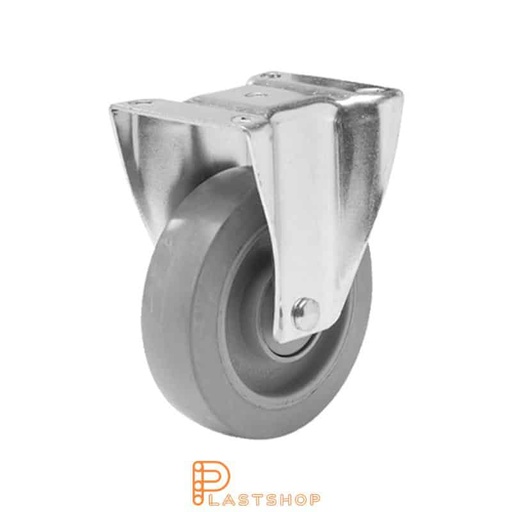 [P2000547] Fixed bracket, flat, wheel diameter 125 mm, construction height 157 mm, hub in PA6 with soft running surface in ElastoGum in grey color. 225 kg load capacity, ball bearing