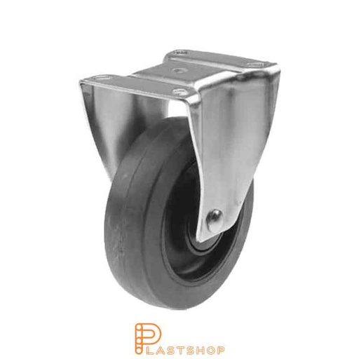 [P2000548] Kiinteä pyöräntuenta, taso, pyörän halkaisija 125 mm, rakennuskorkeus 157 mm, navassa PA6, pehmeä ura ElastoGum:sta harmaassa värissä. 225 kg kantavuus, palloliikuntalaakeri