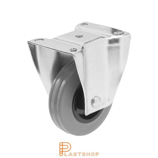 [P2000533] Fixed bracket, flat, wheel diameter 125 mm, construction height 157 mm, hub in PP with soft running surface in rubber in grey color. 160 kg load capacity, plain bearing