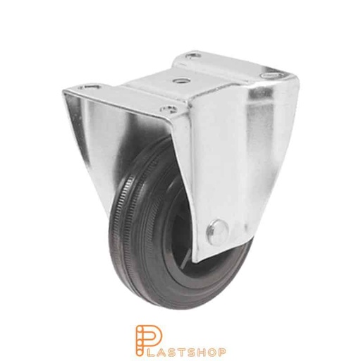 [P2000535] Fixed bracket, flat, wheel diameter 125 mm, construction height 157 mm, hub in PP with soft running surface in rubber in black color. 160 kg load capacity, roller bearing